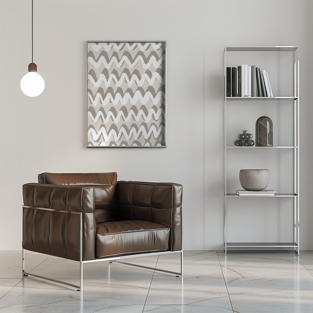 White and Beige ZigZag Pattern Poster